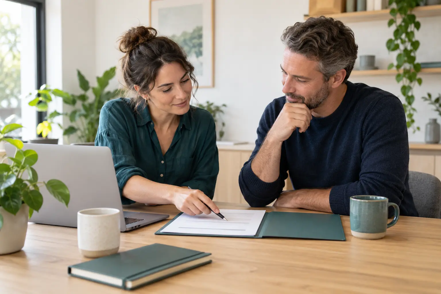 Service provider and client reviewing a proposal together