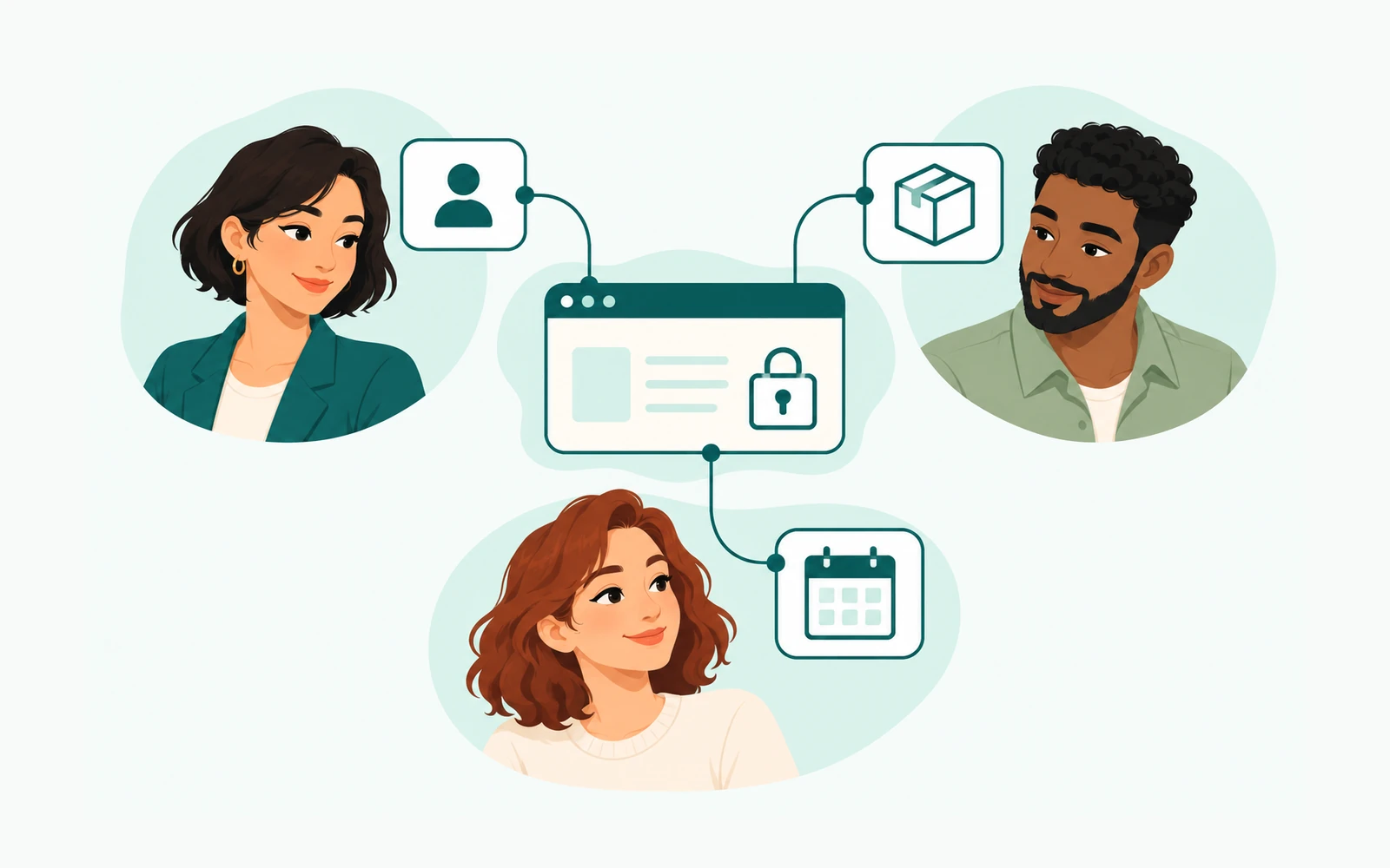 Different team members connected to the records relevant to their work.